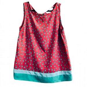 LOFT Red Printed Sleeveless Top with Teal Hem, Parrot print size 14